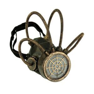 Metallic Bronze Steampunk Gas Mask with Corrugated Tubes